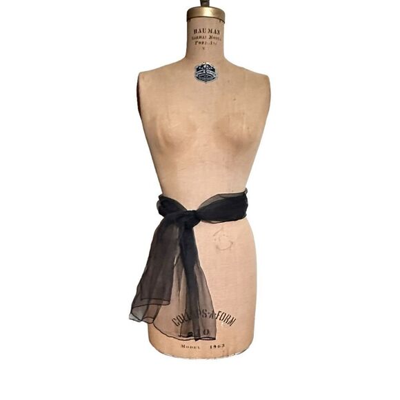 Vintage Durlacher Sheer Black chiffon long neck scarf or tie belt - Picture 2 of 8